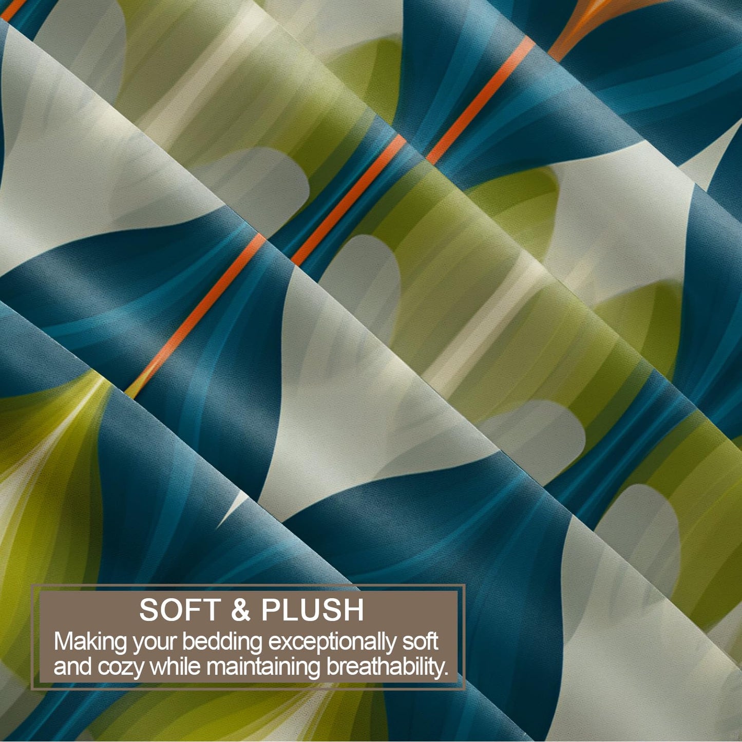 ZAOMIR Mid Century Modern Duvet Cover Queen Size, Groovy Abstract Retro Bedding Set 3 Piece, Blue Green Geometric Patterned Comforter Cover with Zipper Soft Microfiber, 2 Pillowcases