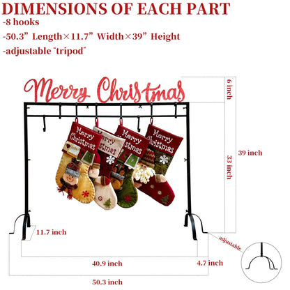 HUTHDAK Metal Merry Christmas Stocking Holder Stand with 8 Hooks,Heavy Duty Freestanding Christmas Stocking Holder Stand for Floor.Deluxe Christmas Stocking Stand-Easy Assembly and Stand for Home