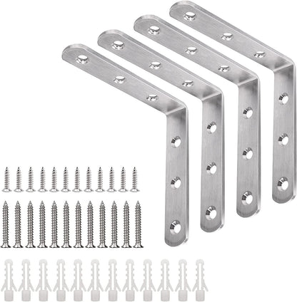 YUMORE L Bracket, 4x4 Inch Max Load: 25lb/12kg Heavy Duty Stainless Steel Solid Shelf Support Corner Brace Joint Right Angle Bracket, Pack of 4