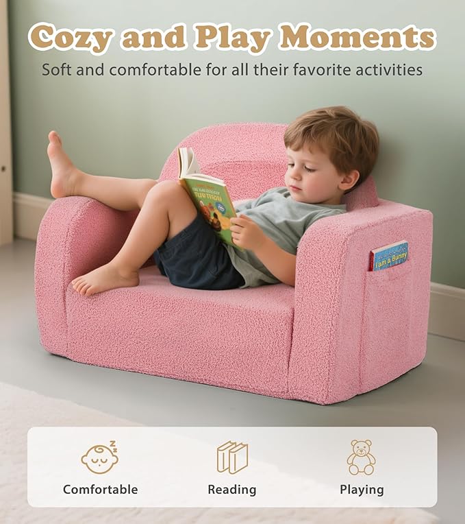 Foryoomi Kids Couch, 2-in-1 Soft Toddler Couch Fold Out