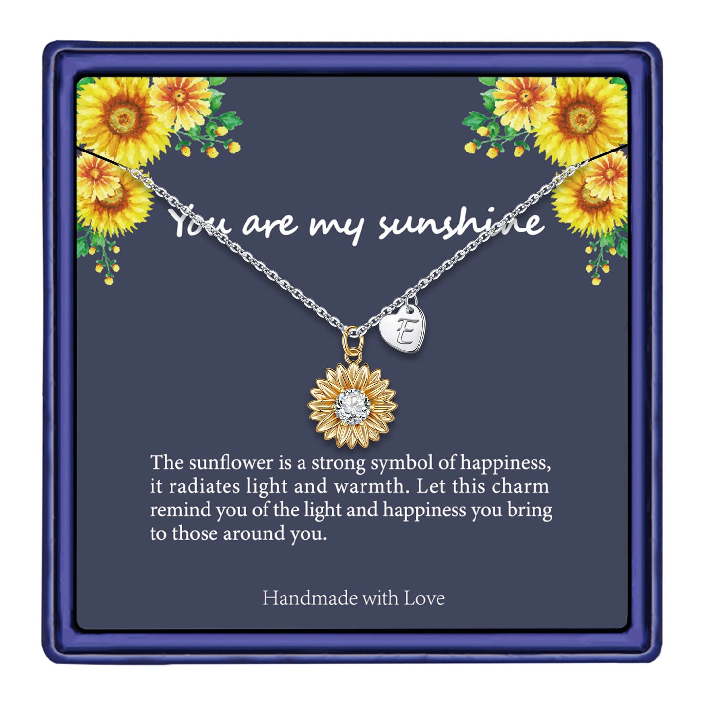 MONOZO Initial Sunflower Necklace for Women Trendy, 14k Gold Plated Sunflower Necklace Pendant CZ Heart Letter Initial Necklace You Are My Sunshine Gifts Sunflower Jewelry E