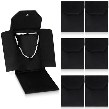 6 PCS Black Velvet Jewelry Travel Folder, Necklace Organizer Foldable Velvet Jewelry Pouches Foldable with Metal Buckle Gift Box for Necklace, Bracelets, Travel, Business Trips and Gift Wrapping