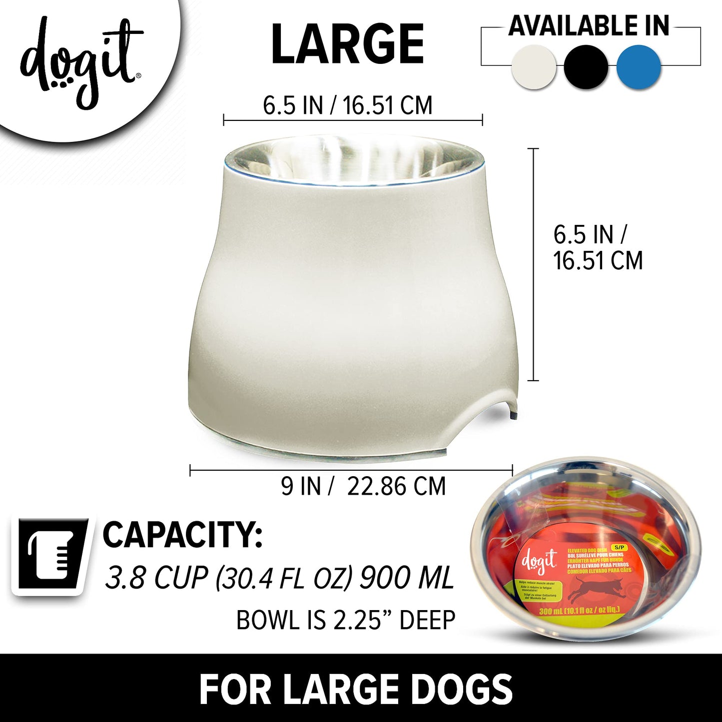 Dogit 2-in-1 Elevated Dish/Bowl, White/Cream, 900 ml Capacity