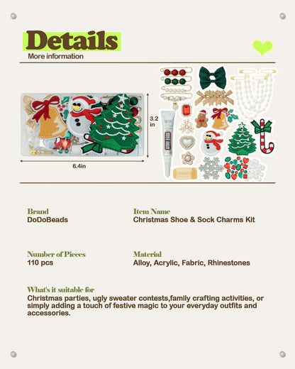 DoDoBeads Christmas Shoe & Sock Charms Kit, 86 pcs DIY Holiday Decorations with Bows, Pearls, Snowflakes, Pins – Perfect for Festive Christmas Socks, Shoes & Holiday Craft Projects