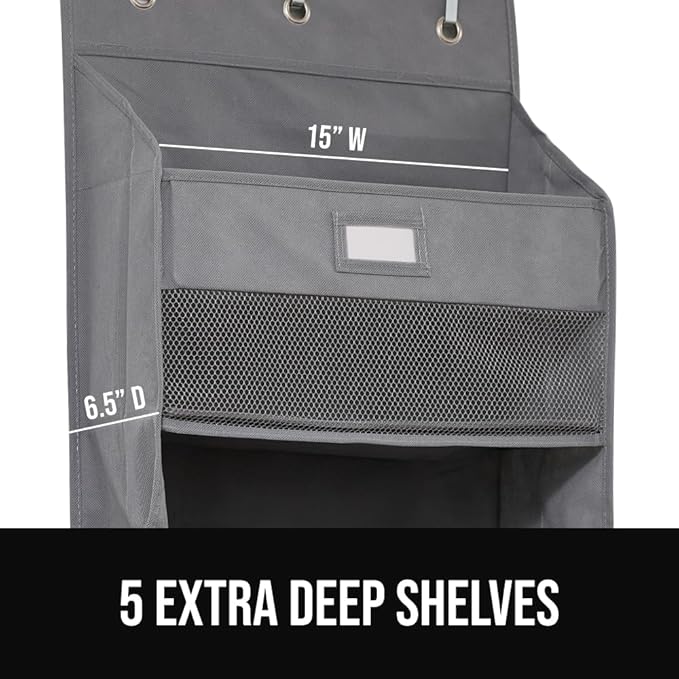 GORILLA GRIP Over The Door Organizer Storage, 5 Deep Hanging Shelves, Holds