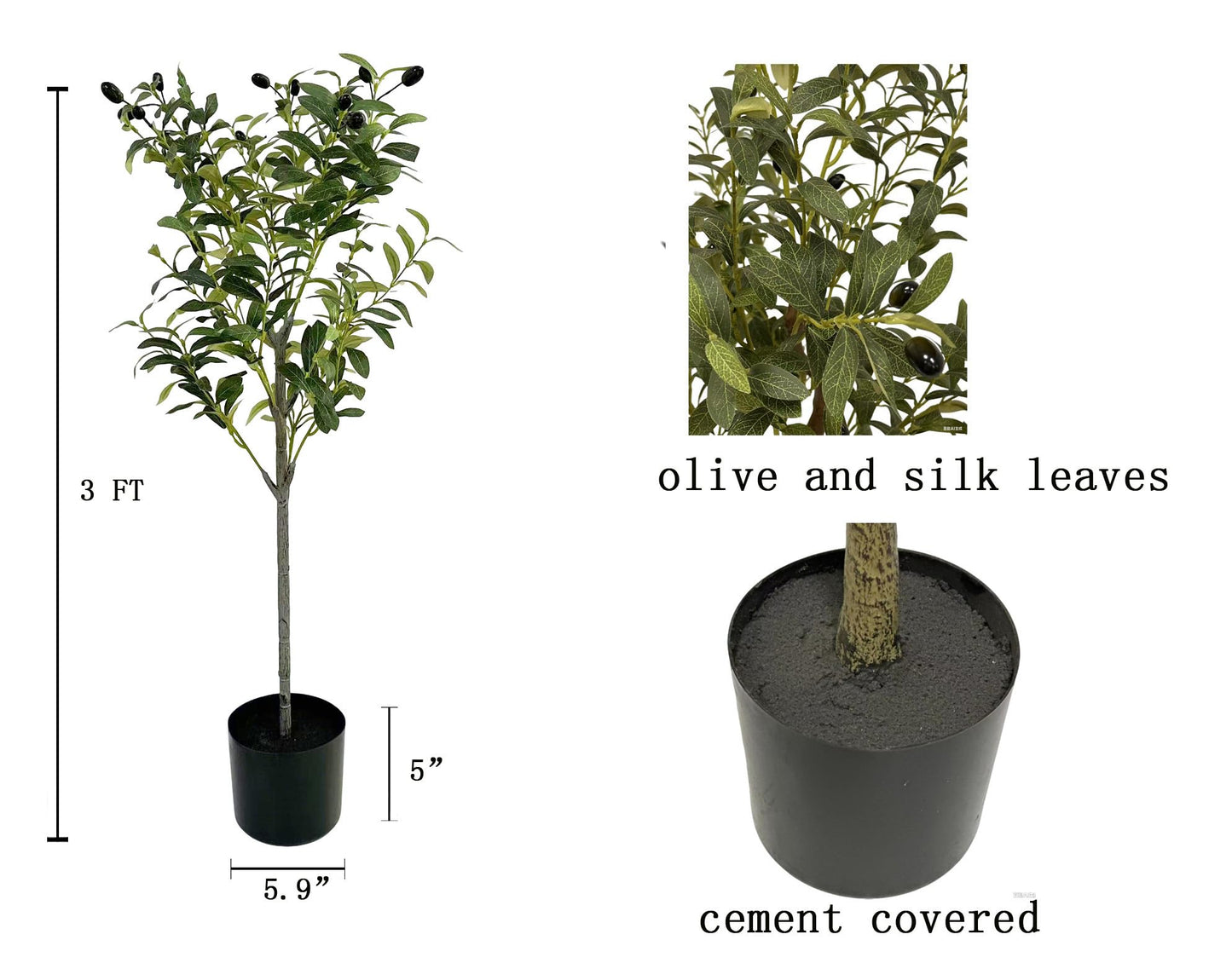 Kiko Artificial Olive 3 Ft Tall Fake Floor Plant Greenery Potted Plants for Office,Gymnasium Room, Living Room, Dinner Room, Shopping mall,Artificial Plant for Indoors and Outdoors