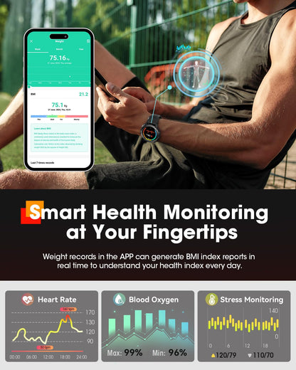 Smart Watches for Men, Bluetooth Call Military Smart Watch, Waterproof Fitness Tracker with Heart Rate/Blood Oxygen/Sleep Monitor/124 Sports Modes, Tactical Watch for Android Phones & iPhone (Black)