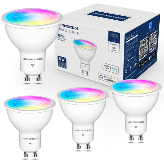 Lightinginside GU10 Smart Light Bulbs 50W Equivalent, 38°Beam Angle, Smart Bulb Works with Alexa/Google Home/Smart Life, 5W 420LM, RGBCW Bluetooth Spotlight Track Light, 2.4G WiFi, ETL Listed, 4PCS