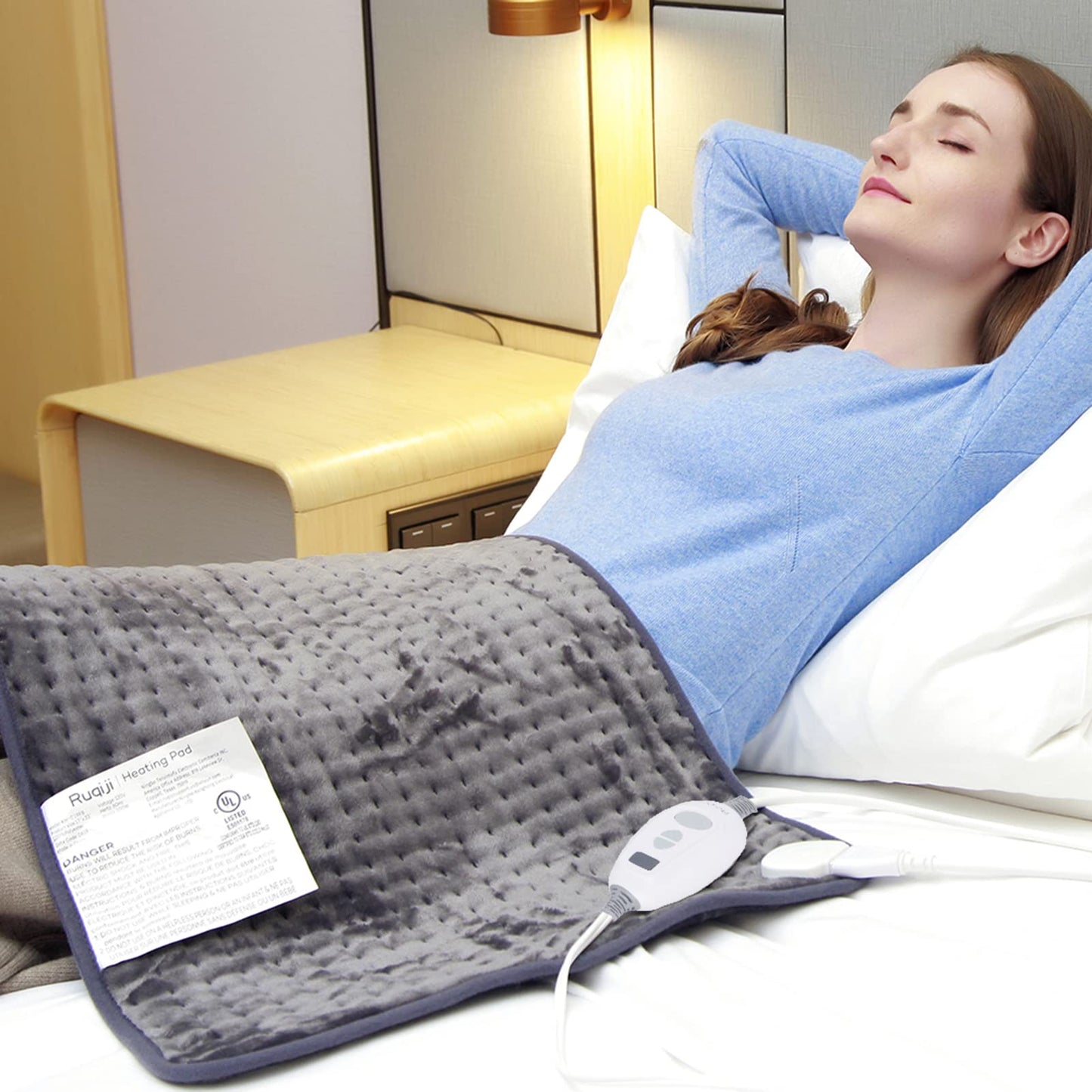 Ruqiji 17''x33'' XXXL King Size Heating Pad with 120 Minutes Auto Shut Off&6 Temperature Settings, Flannel Electric Heating Pad/Pain Relief for Back/Neck/Shoulders/Menstrual Pain/Leg Cramp (Dark Blue)