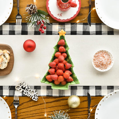 Artoid Mode Waterclor Buffalo Plaid Christmas Trees Merry Xmas Table Runner, Seasonal Winter Holiday Kitchen Dining Table Decoration for Indoor Outdoor Home Party Decor 13 x 90 Inch