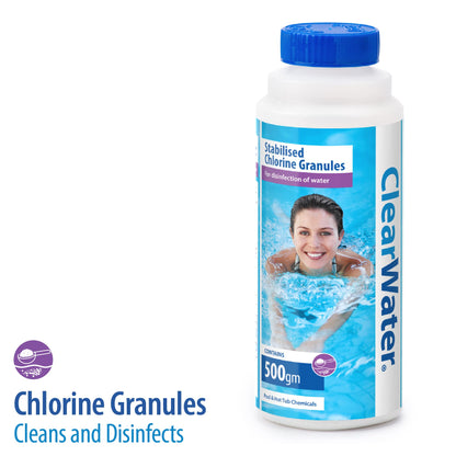 Clearwater Hot Tub Chemical Starter Kit, Includes Chlorine Granules and Dip Test Strips