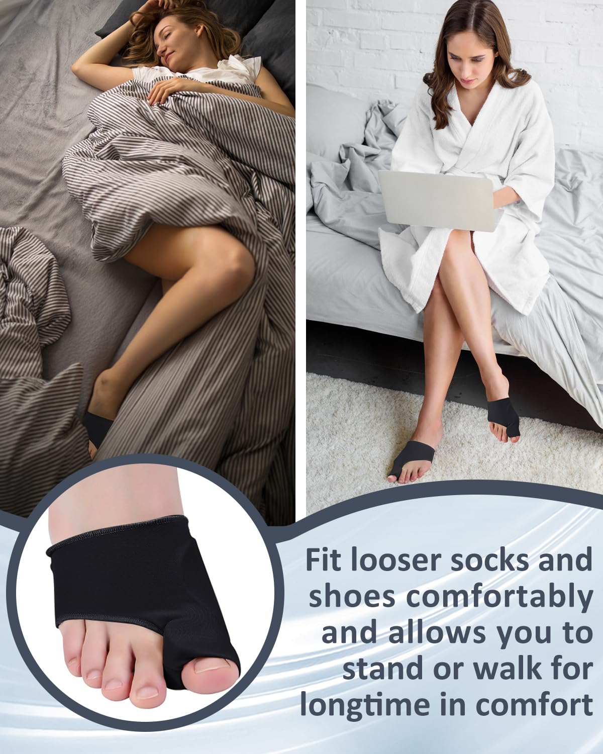 PGRODE 2 Pcs Bunion Corrector Toe Spacers Separators for Women Men Pain Relief, Big Toe Straighteners, Breathable Bunion Cushion Socks with Built-in Gel Pad (Black)
