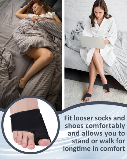 PGRODE 2 Pcs Bunion Corrector Toe Spacers Separators for Women Men Pain Relief, Big Toe Straighteners, Breathable Bunion Cushion Socks with Built-in Gel Pad (Black)