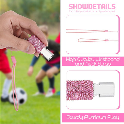 Biiange 2 Pack Bling Pink Whistle, Whistle for Coaches with Lanyard, Coaches Referee Sports Whistles, Loud Metal Sports for Coachess, Referees, and Hikers (Pink)