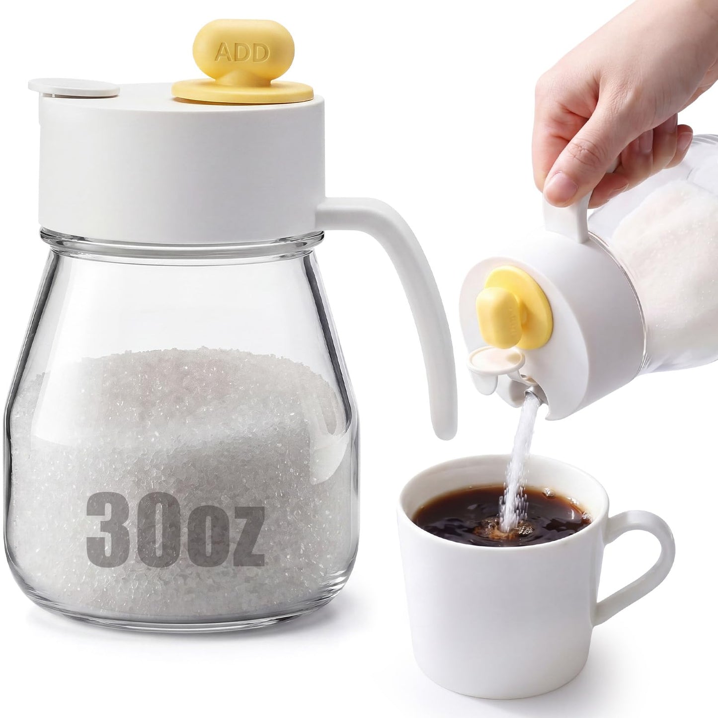 LemonRoad 30 oz Large Glass Sugar Dispenser with Pour Spout for Sugar, Coffee, Top Filling Port Design for Easy Refill, Large Capacity Sugars Container Glass Jars for Salt Kitchen Baking