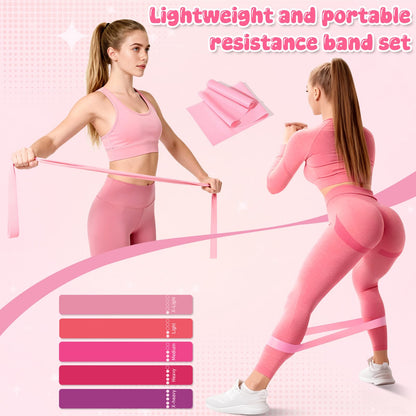 Pilates Equipment Kit for Home Workouts - 18pcs Set- 14'' Pilates Ring and Ball Set for Women, Pilates/Yoga Accessories Kit with Wrist Weights, Resistance Bands, Core Sliders, Yoga Strap (pink)