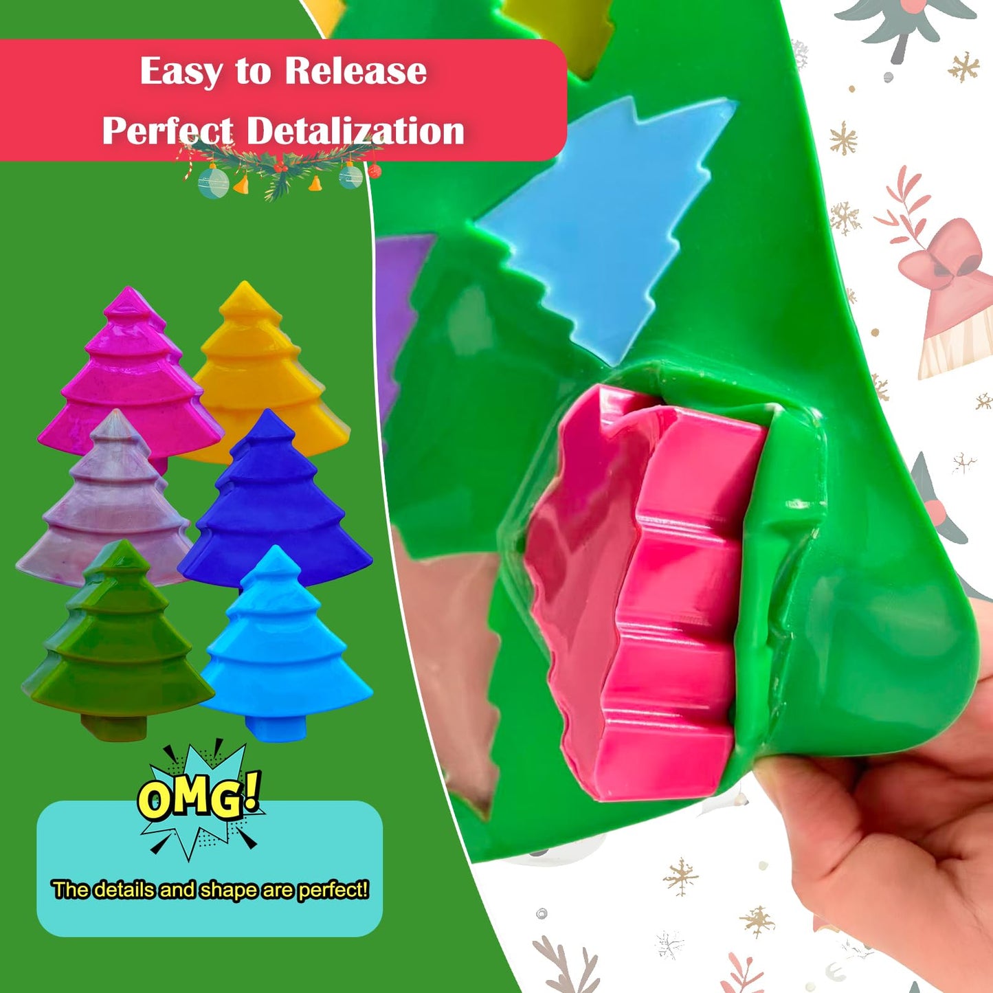 4 Pcs Christmas Silicone Molds, 6 Cavity Christmas Trees Candy Baking Trays for Holiday Cakes,Candies,Gummy,Chocolates,Jelly,Soap,Ice Cube,Cookies