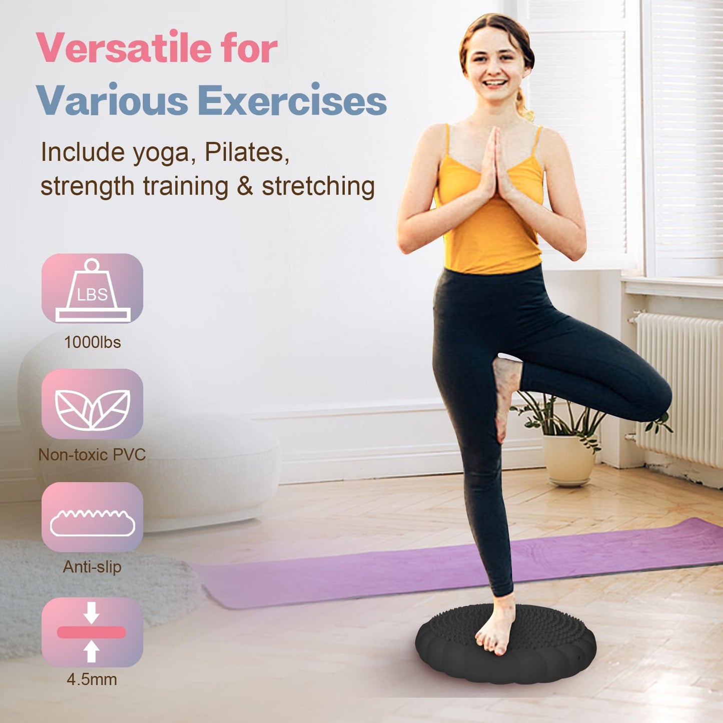 kisnbld Wobble Cushion, Extra Thick Wiggle Seat for Sensory Kids, Non-slip Balance Disc with Inflation Pump for Adults Core Strength, Posture Improvement & Physical Therapy (13.5in/34cm)