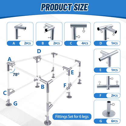 Frienda 6-Leg Lean-to Canopy Fittings for 1-3/8" Pipes, 18 Pcs Lean to Carport Frame Connectors Kit DIY Project for Slant Roof Carport, Shed, Gazebo, Greenhouse, Shelter Deck, Pipes Not Included