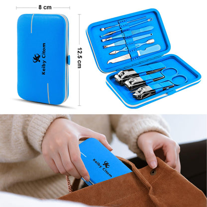 Manicure Set, Travel Mini Nail Clippers Kit Pedicure Care Tools, 10pcs Stainless Steel Grooming kit (Pink)