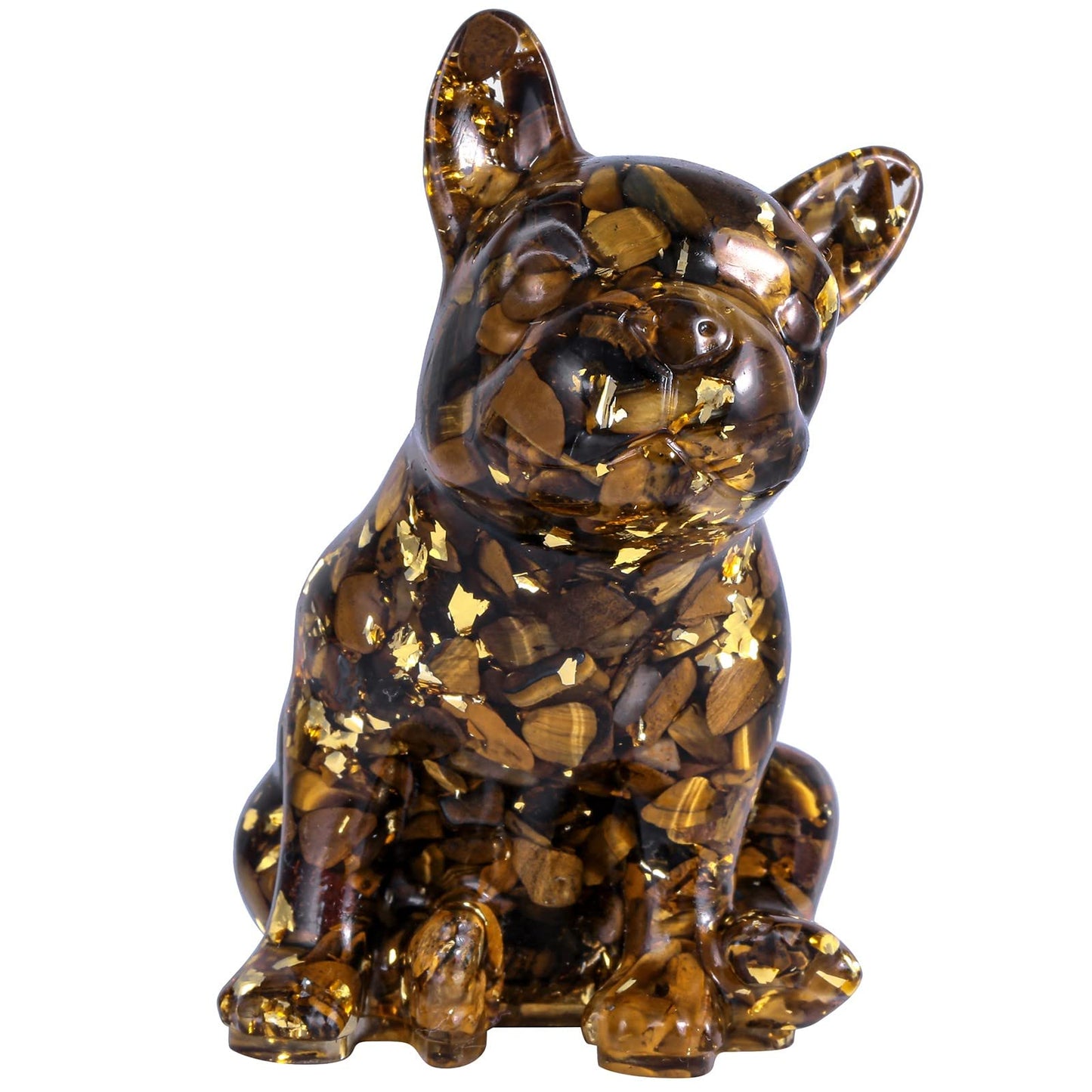 SUNYIK Resin Crystal Stone French Bulldog Statue, Reiki Healing Stone Animal Figurines Decor for Home Office Desk Tabletop, Tiger's Eye
