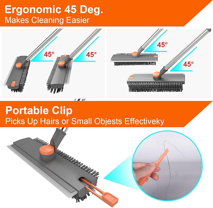 Floor Scrub Brush with Long Handle, BITOPE 3 in 1 Stiff Bristles Deck Brush