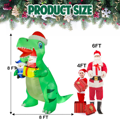 Vipush 8 FT Christmas Inflatable Decorations Dinosaur Christmas Decorations Outdoor Inflatable with LED Light, Outdoor Holiday Decor Blow Up Yard Decor