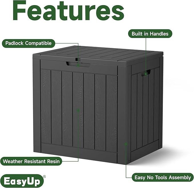 EasyUp 33 Gallon Resin Deck Box Waterproof, UV Resistant Outdoor Storage Box for Delivery, Porch, Patio and Garden, Stripe Black