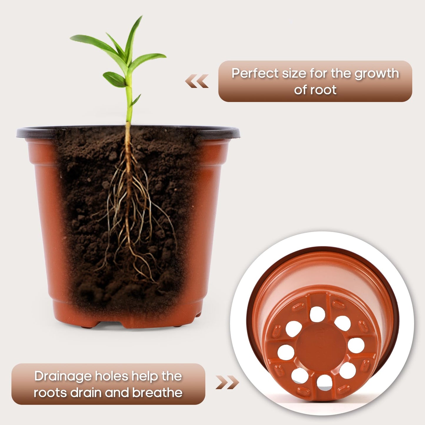 Hemikaki 200 Pack 6 Inch Plastic Nursery Pots for Plants, Seedling Pots Succulent Pots Flower Pots with Drainage Holes, Come with 200pcs Plant Labels