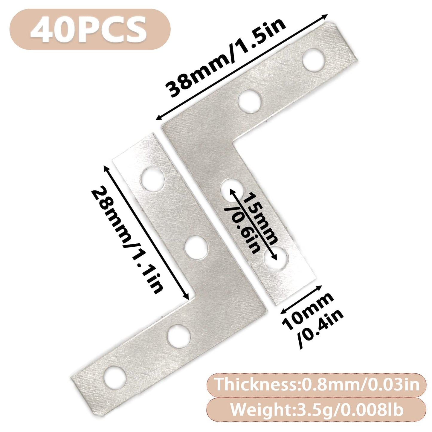 Joyangy 40 Pack Silver L Corner Brackets, 1.5x1.5inch Small Decorative Iron Corner Braces for Wood, Metal Flat Bracket Braces for Furniture, Shelf Support, Home and DIY Projects