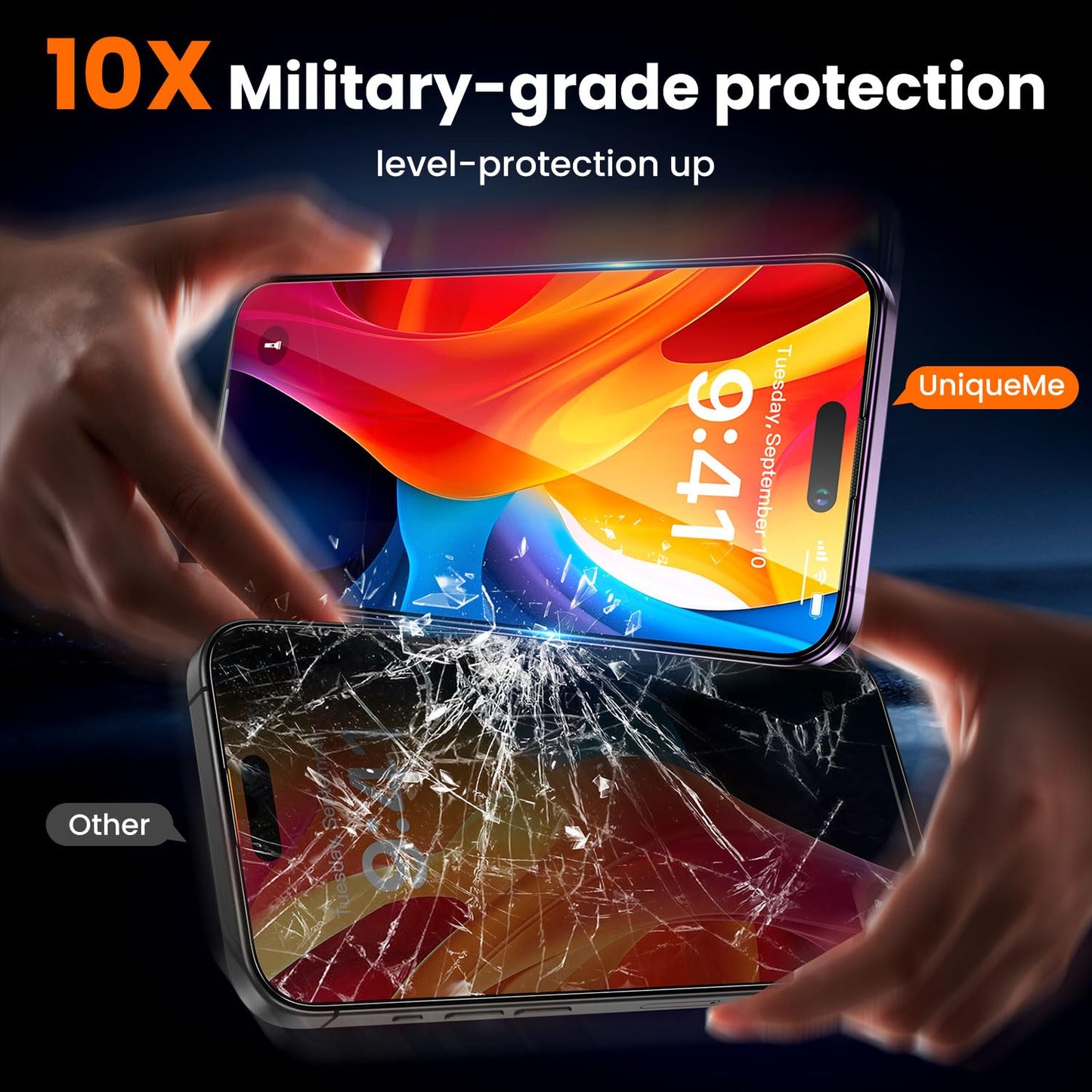 UniqueMe for iPhone 16 Pro Screen Protector - [Military Grade Shatterproof & 9H+ Hardness] Screen Protector 16 Pro Tempered Glass Full Coverage Protection, Easy Installation, 2 Packs