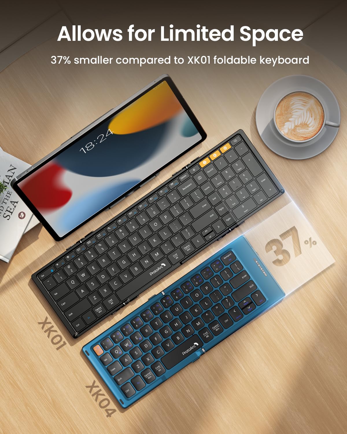ProtoArc Foldable Compact Keyboard, XK04 Portable Bluetooth Keyboard with PU Leather Cover, Pocket-Sized Wireless Travel Keyboards for iPad, iPhone, Smartphone, Tablet and Laptop - Black