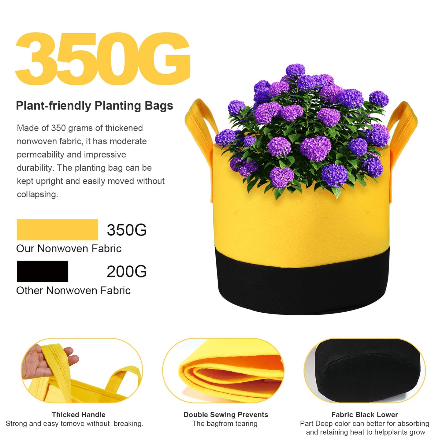 Xmpmrb Grow Bags 5Gal/7Gal/10Gal * 2 ，6 Pack Vegetable/Flower/Plant Grow Bags ，Plant Fabric Pots with Handles for Garden and Outdoor Planting (6 Colour, 5Gal/7Gal/10Gal*2)