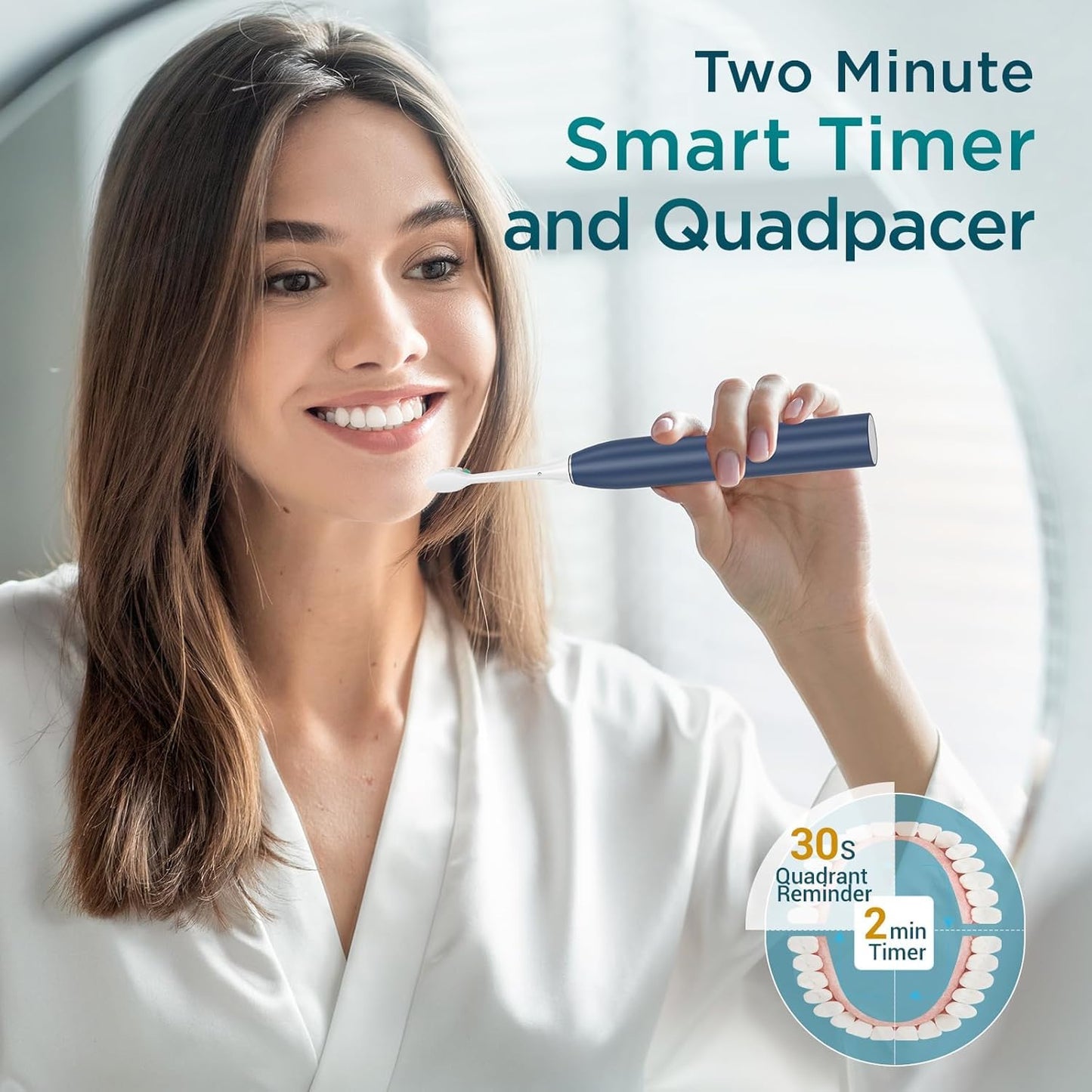 Electric Toothbrush for Adults with 8 Brush Heads, Sonic Toothbrush Rechargeable with a Holder & Travel Case, 2.5 Hours Charge for 120 Days Use - Light Blue