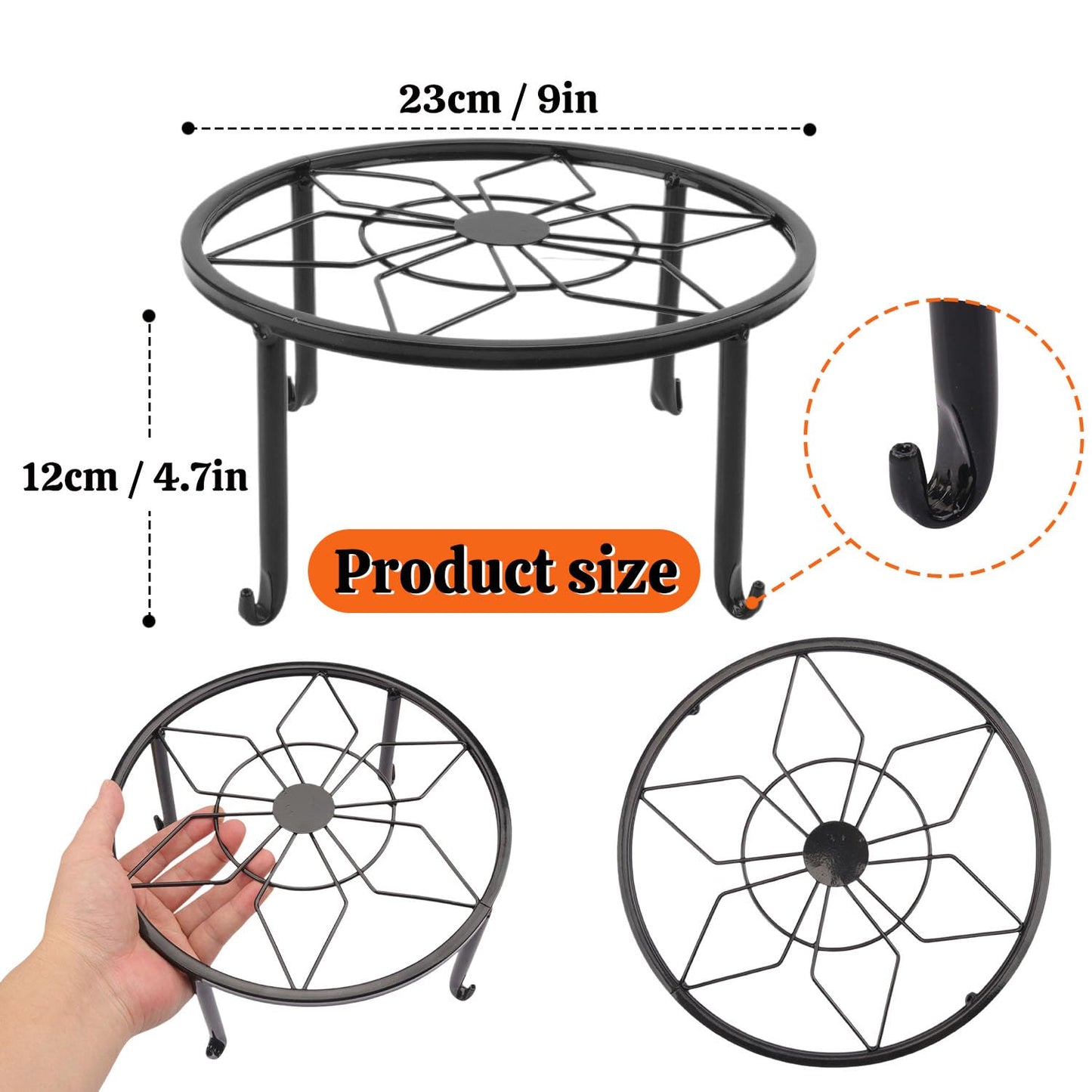 Yiksonyo 4 Pack 9 Inch Black Metal Plant Stand, Heavy Duty Outdoor & Indoor Plant Stands, Rustproof Wrought Iron Pot Stand for Garden, Patio, Balcony.