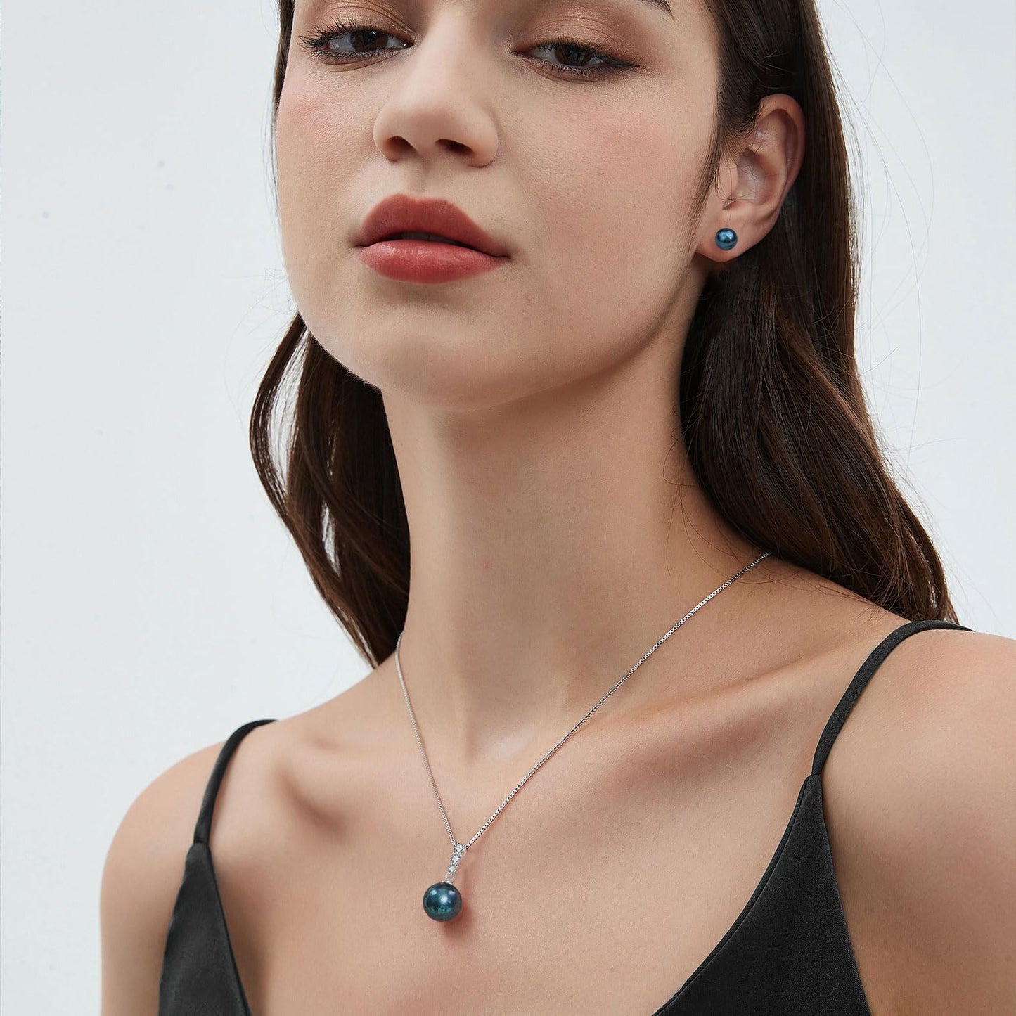 YAMI Tahitian Black Pearl Pendant Necklace, 12-13mm Cultured Round Pearls, 925 Sterling Silver with 18+2IN Adjustable Chain, Elegant Mother's Day Jewelry Gift for Women, Three CZ Diamonds Accent