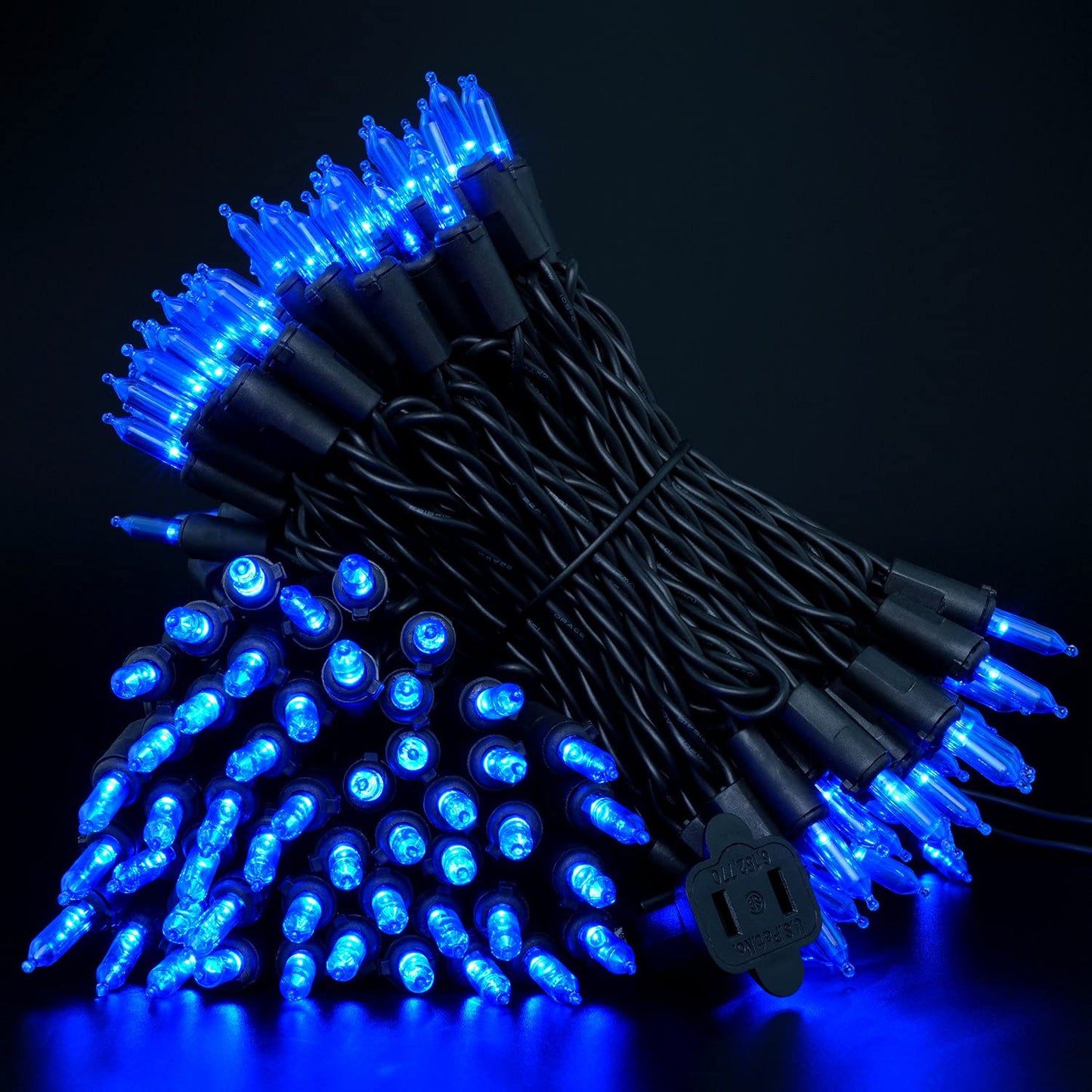 YULETIME 200 Blue Christmas String Lights, 2-Set 33 ft 100 LED Black Wire
