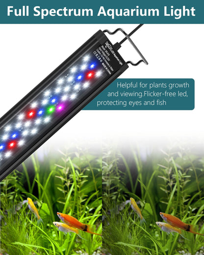 SEAOURA Led Aquarium Light for Plants-Full Spectrum Fish Tank Light with Timer Auto On/Off, Adjustable Brightness, White Blue Red Green Pink LEDs with Extendable Brackets for Freshwater (30-45cm)