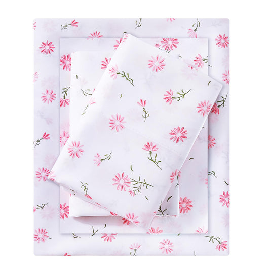 Mooreeke Cozy Vintage Microfiber Printed Floral Twin Sheet Set - Soft & Breathable Pink Daisy Bed Sheets with Extra Deep Pocket - Non-Slip Fitted Design - Daisy Pattern - Twin