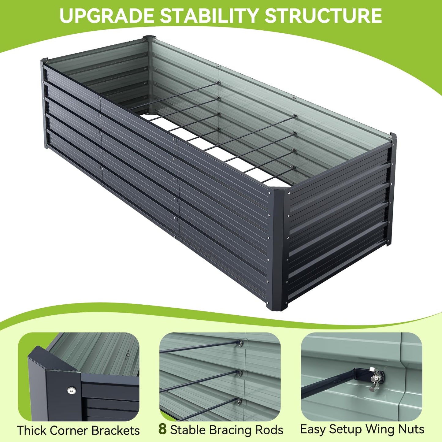 Ohuhu 8x3x1.9 FT Metal Raised Garden Bed Outdoor, Reinforced Deep Root Galvanized Steel Rustproof Planter Box, 100% Non-Toxic, 341 Gal Heavy Duty Tall Raised Beds for Growing Vegetables Flowers Herbs