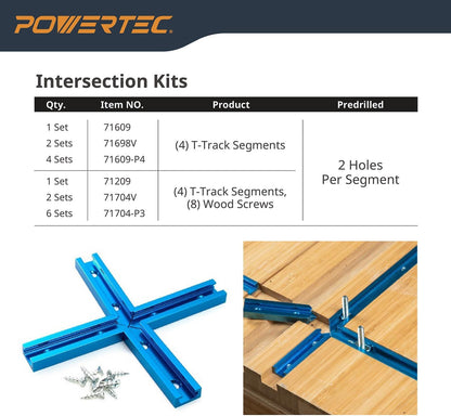 POWERTEC 71372V 36 Inch Double-Cut Profile Universal T-Track with Predrilled Mounting Holes, 4 Pack, T Track for Woodworking Jigs and Fixtures, Drill Press Table, Router Table, Workbench