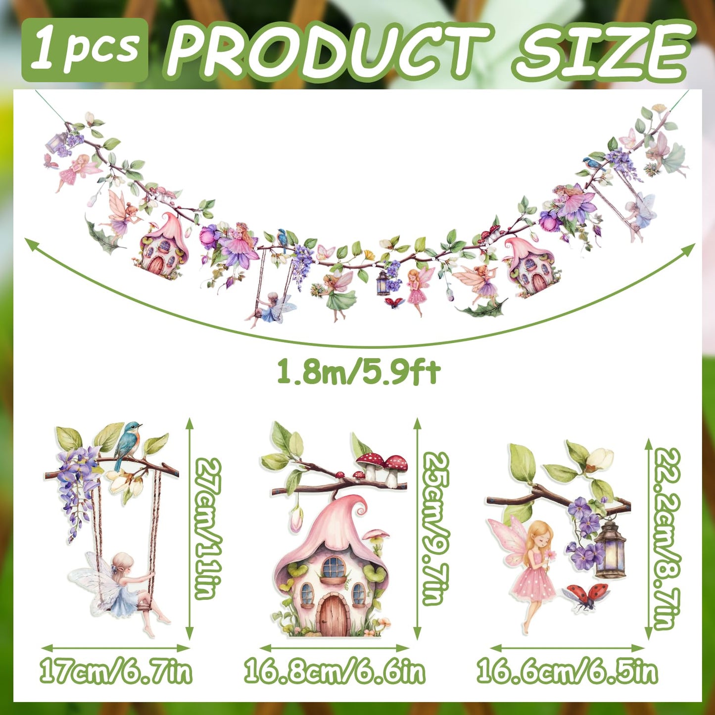 OBBOLO Fairy Party Decorations, Fairy Décor, Flower Banner for Fairy Birthday, Girls Baby Shower, First Birthday, Garden Party Celebration, Outdoor Indoor Fairy Tale Decorations