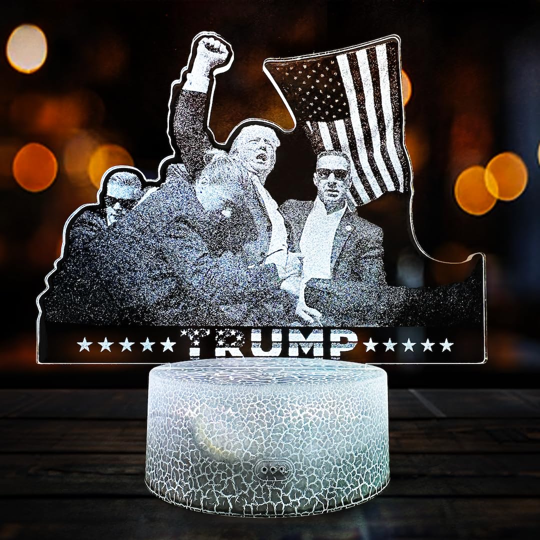 Ikavis 3D Trump Fan LED Night Light 2024, MAGA Patriotic Illusion Lamp, 7 Color Changing Illusion Lamp with Touch Control, Presidential Collector Gift