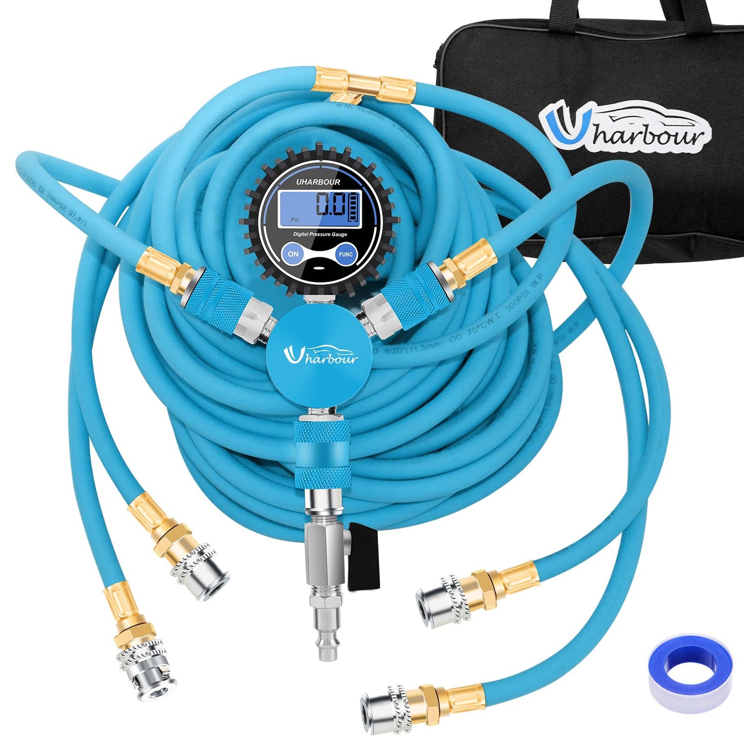 Uharbour 4 Tire Inflation Deflation System, 4 Tire Air Up Down System, 4 Tire Pressure Equalizer, Inflate or Deflate All 4 Tires at Once, Flexible Air Hose Fits Up to 155" Wheelbase.