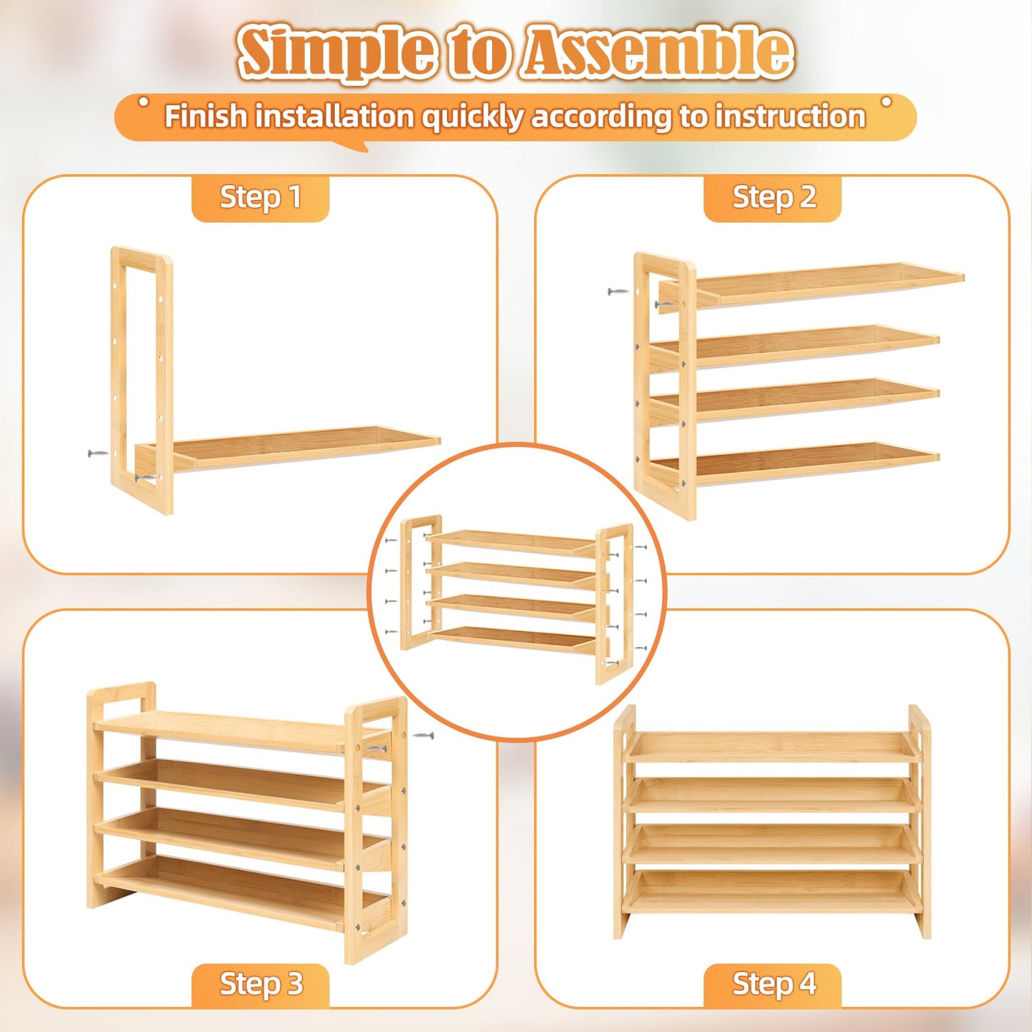 Tfro & Cile Spice Rack Organizer 4-Tier Bamboo Countertop Seasoning Organization for Cabinet Pantry Organizers for Kitchen