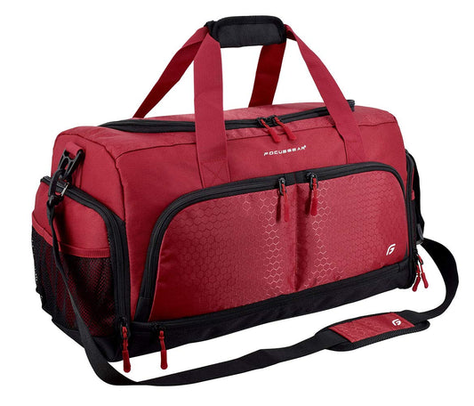 Ultimate Gym Bag 2.0: The Durable Crowdsource Designed Duffel Bag with 10 Optimal Compartments Including Water Resistant Pouch, Red, Medium (20"), Red, Medium (20")