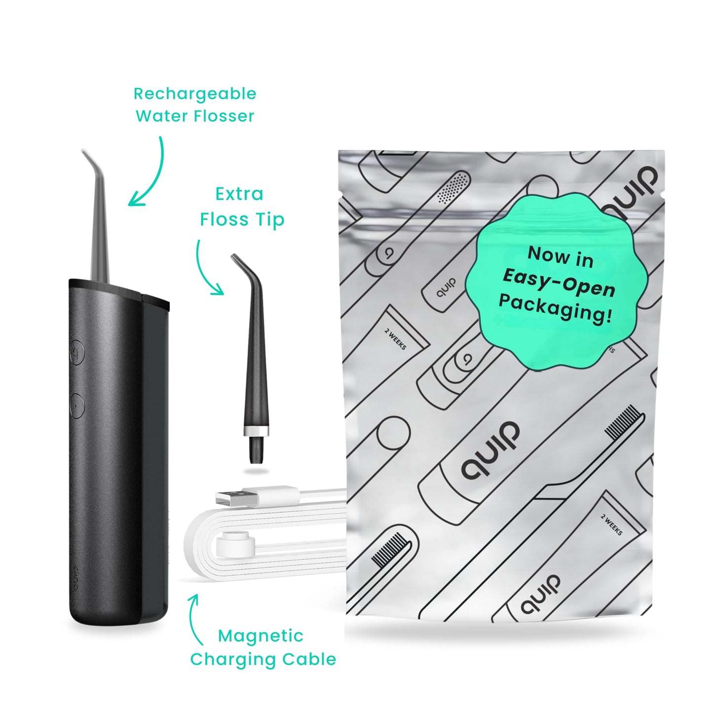 quip Water Flosser with Replacement Tip - Cordless Water Flosser with Adjustable Pressure - Teeth Cleaner Pick with 360 Degree Rotating Replaceable Tip - Midnight Blue