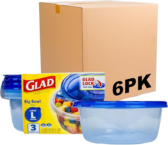Glad GladWare Big Bowl Food Storage Containers, Large Round Bowl Holds 48