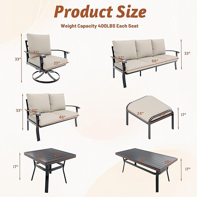 HOMREST Patio Furniture Sets 4 PCS Outdoor Metal Conversation Sets, 360 Degree