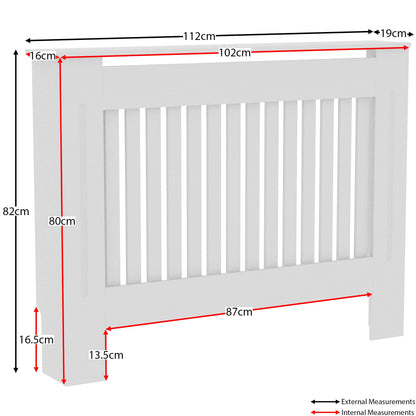 Vida Designs Chelsea Radiator Cover With Modern Slats White Decorative Heater Cover with Shelf, Medium, (H: 82 / W: 112 / D: 19 cm)